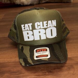 OTTO Olive Camo Trucker Hat with Eat Clean Bro Print